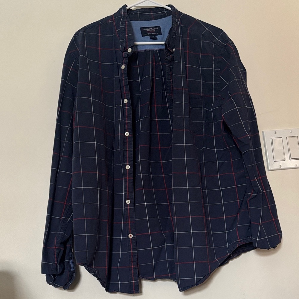 American Eagle Outfitters Dark Plaid Button-Down Shirt